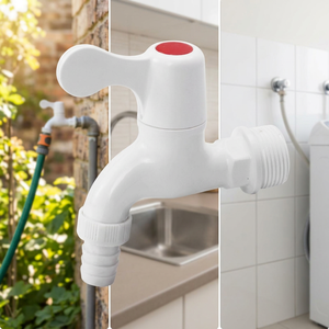 Robinet d'eau moderne en PVC blanc poli, facile à installer pour lavabo et machine à laver - Product Image 6