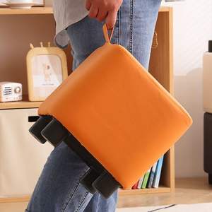 Tabouret carré moderne en cuir, pouf avec housse amovible, meuble de salon pour enfant - Product Image 2