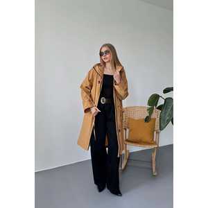 Abrigo Tipo Gabardina Color Camel, Manga Larga, Tejido Impermeable, Casual, Para Todas las Temporadas, Abrigo para Mujer - Product Image 5