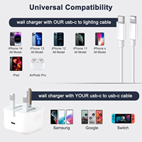 Chargeur Mural USB C Certifié Usine Original Blanc Rapide PD 20W Adaptateur Secteur Téléphone Montre Chargeur 8 Broches pour Téléphone 15/Pro/Max