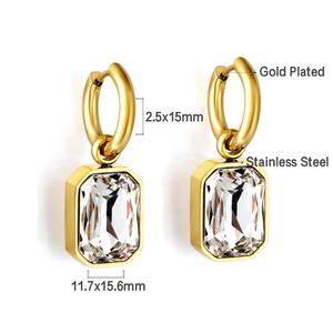 Pendientes de Aro Cuadrados de Acero Inoxidable con Baño de Oro de 18K, Resistentes al Agua, con Circonitas Brillantes de Colores, Joyería de Verano al por Mayor para Mujer - Product Image 3