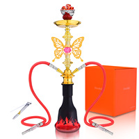 Nouvel ensemble de chicha arabe style papillon à un ou deux tuyaux avec base en verre