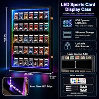 Étui de présentation pour cartes de baseball et de football en MDF fait main FSC avec éclairage LED, 35 emplacements pour cartes de sport classées, cadre noir durable