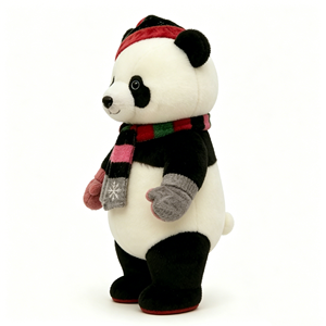 Customized Winter Panda Plush Toy, Cute <b>Standing</b> Stuffed Animal with Knit <b>Hat</b>, Scarf & Mittens, Christmas Themed Black & White - Product Image 1