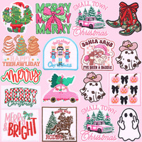 Patchs brodés personnalisés en gros avec logo, motif Noël Western et slogan Joyeux Noël, thermocollants pour vestes, chapeaux, sacs à dos, DIY