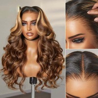 Perruques brésiliennes 13x4 Body Wave avec mèches, en cheveux humains vierges, avec dentelle frontale suisse HD transparente pour femmes noires