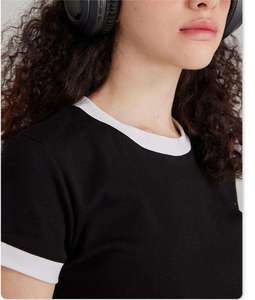 Crop <span class=keywords><strong>top</strong></span> en coton spandex à col rond pour femmes, couleur unie, coton de qualité, impression personnalisée, crop <span class=keywords><strong>top</strong></span> à col rond, t-shirt de sport - Product Image 3