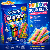 Direct usine : Bonbons gommeux de réglisse acidulés arc-en-ciel, en bandes, moelleux et croquants, OEM Marque Privée