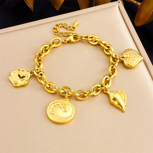 Gold Plated Charm Bracelet With Wave Conch Fishtail Pendant Women's Jewelry Gift Fashion Accessory - Product Image 1
