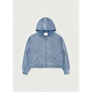 Sudadera con capucha unisex negra de diseño personalizado, con cremallera, efecto desgastado, salpicaduras de pintura y agujeros rotos, estilo urbano. - Product Image 1