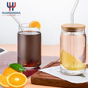 Vendita calda della birra può a forma di bicchiere da bere 16 oz bicchiere tazza tazza di vetro con coperchio di bambù e paglia per il frullato di acqua del tè Boba - Product Image 6