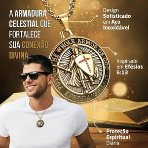 Pronto para Envio: Colar Masculino Armadura de Deus em Aço Inoxidável 316L Antiferrugem, Pingente Guerreiro Cristão Efe 6:13-17, RTS - Product Image 3