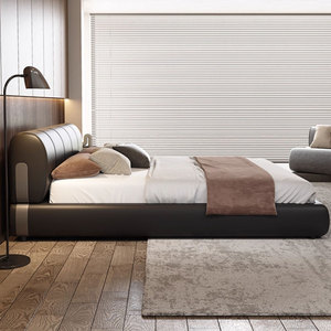 Cama de cuero minimalista moderna italiana, luz de Duna de arena, cama de Arte de dormitorio principal Simple de lujo, camas con funda - Product Image 5