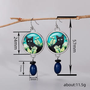 Pendientes Colgantes de Gato Negro Ariel Sierkaps Maymyvog con Engaste de Bisel de Plata Antigua, Joyería de Moda Vintage para Mujer - Product Image 6