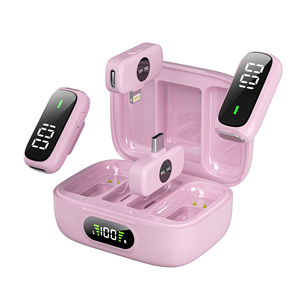 Système de microphone sans fil Lavalier <span class=keywords><strong>Micro</strong></span> Wireless S50 rose avec étui de chargement pour diffusion en direct, vlogs et podcasts - Product Image 1