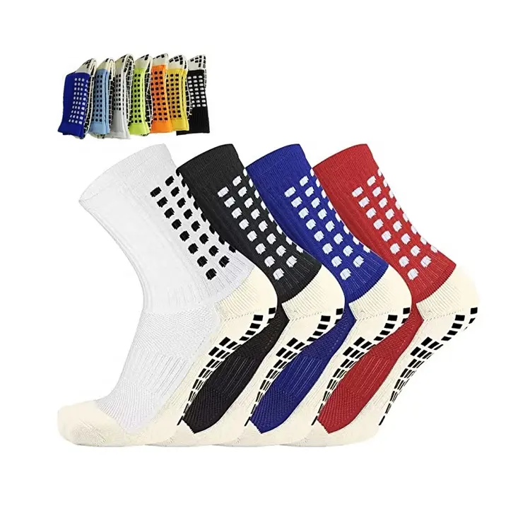 Custom logo men's anti-slip crew football socks soccer grip sports rubber socks