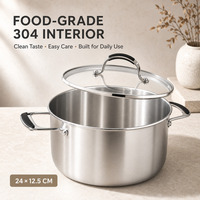 Marmite en acier inoxydable tri-couche de 24 cm avec couvercle en verre et insert vapeur assorti, compatible tous types de cuisinières, OEM