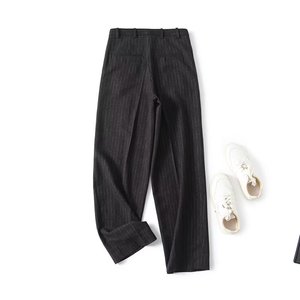 SHENZHU <strong>Women</strong> 2024 Autumn New Fashion Smart Modern <strong>Pinstriped</strong> Flannel Pants Vintage High Elastic Female Ankle <strong>Trousers</strong> - Product Image 2