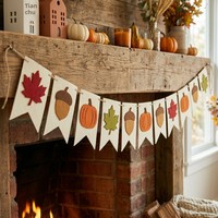 Bannière exclusive en feutre pour Thanksgiving, décoration de table pour fête de famille avec citrouille, feuille d'érable et gland