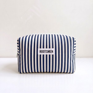 Pochette cosmétique rayée bleu marine et crème en toile, petite trousse de maquillage légère avec fermeture éclair, logo personnalisé OEM - Product Image 3