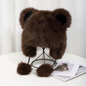 Nouveauté hiver, bonnet en fourrure pour femme, couleur unie, mignon, pompon, protège-oreilles, bonnet pour temps froid, bonnets en fourrure d'hiver - Product Image 2