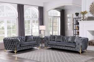 NOVA Luxury Tufted Velvet Chesterfield Couch Set Furniture Living Room Lounge <b>Sofa</b> Upholstered 2 Seater <b>Sofas</b> With <b>Gold</b> Legs - Product Image 2