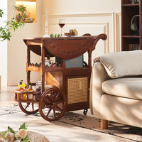 Table basse mobile en bois de frêne pliable avec roulettes, chariot de service rétro pour vin et nourriture, meuble de rangement pour salle à manger et salon