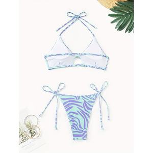 Traje de Baño OUTPACE 2024 con Bikini de Tiras de Color Sólido y Triángulo Acolchado de Satén en Oferta, Traje de Baño Azul para Mujer - Product Image 2