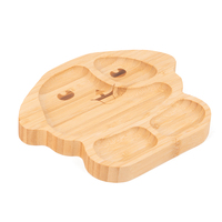 Assiette Enfant Classique en Bambou Naturel Adorable et Divisée, 19.5x16x2cm, Vente Chaude en Gros, Logo Laser Rétractable pour Service Alimentaire Enfant