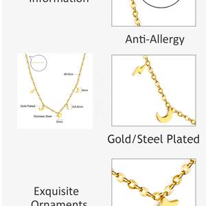 Collier délicat en acier inoxydable plaqué or PVD 18 carats avec pendentifs lune, étoile et éclair, bijou anti-ternissement pour femme - Product Image 5
