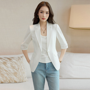 Women's Blazer Light Blue Cotton Linen Blend Slim Fit Summer Style - Product Image 2