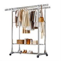 Porte-vêtements moderne multifonctionnel télescopique à double barre en acier inoxydable à 2 niveaux, écologique, mobile, pour le séchage des vêtements, des sacs, des draps et des chaussures
