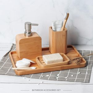 Pia de bambu e banheiro conjunto, Suporte do prato para chuveiro, Loção saboneteira, Copo de enxaguatório bucal, copo, bandeja para hotel, casa, escritório - Product Image 5