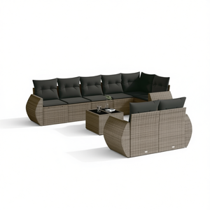 Conjunto de Sofá de Jardín de Ratán Gris, 6 Plazas, Muebles de Exterior Resistentes a la Intemperie, Diseño Contemporáneo - Product Image 1
