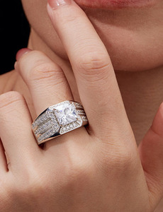 Luxury Princess Cut Moissanite 925 Sterling Silver Pave Wide Band Statement Gentleman Engagement Wedding Promise <b>Ring</b> <b>For</b> <b>Men</b> - Product Image 5