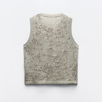 Usine Oem Odm Personnalisé Style Vintage Pull Métallique à Trou Cassé Été Sans Manches Crop Top Femmes Gilet