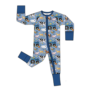 Impresión personalizada de tela de bambú recién <span class=keywords><strong>nacido</strong></span> bebé infantil cremallera ropa Onesie mamelucos bambú viscosa Navidad fruncido niños ropa - Product Image 2