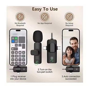 Fábrica 3 en 1 Micrófono dual Lavalier Micrófono inalámbrico Micrófono portátil con clip iPhone Laptop Cámara Escritorio de mano - Product Image 6