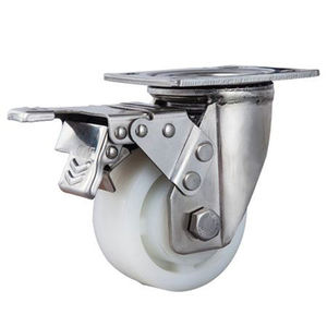 304 SUS Suporte 4 Polegada 5 Polegada 6 Polegada <span class=keywords><strong>8</strong></span> Polegada Industrial Trolley PA Roda De Rodízio De <span class=keywords><strong>Nylon</strong></span> Pesado Giratório Branco - Product Image 5