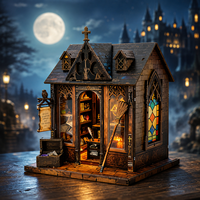 OCHOICE OEM Kit Rumah Boneka Miniatur Edukatif DIY Puzzle Kayu 3D Set Sudut Buku dengan Lampu untuk Pajangan Rak Buku