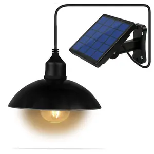 E27屋外ソーラーパワーメタルシェードペンダント電球防水回転可能なペンダントハンギングシェッド照明