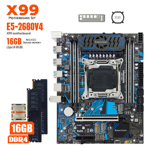 Kit de Placa Base Amentmen X99 B4 LGA 2011-3 con CPU Xeon 2680V4 y 16GB (2*8G) de RAM de 4 Canales, Indicador LED y Alimentación de 8 Fases - Product Image 1