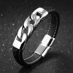 Bracelets en <span class=keywords><strong>cuir</strong></span> véritable de style vintage noir en <span class=keywords><strong>cuir</strong></span> de vache, bijoux fins, bracelets à fermoir magnétique, bracelets personnalisés pour hommes - Product Image 2