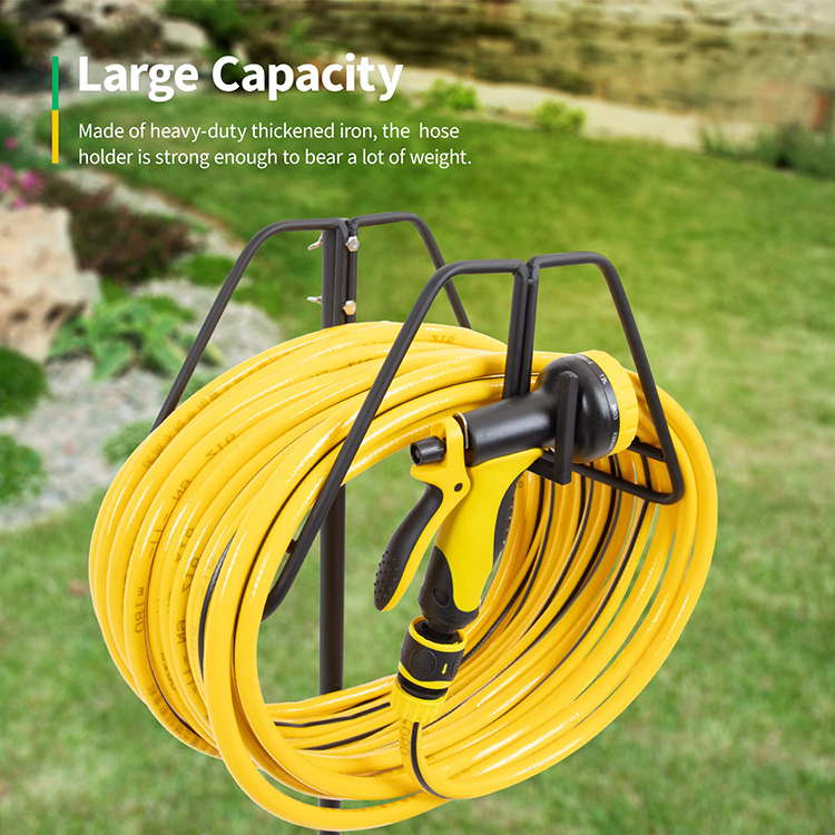 JHMech Metal Garden Hose Holder Black 4 Long Spiky Feet Heavy Duty