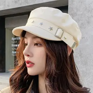 Black Star Duck Tongue Hat Female Autumn Winter British Retro beret New Navy Military Style Korean Newspaper Boy Painter Hat