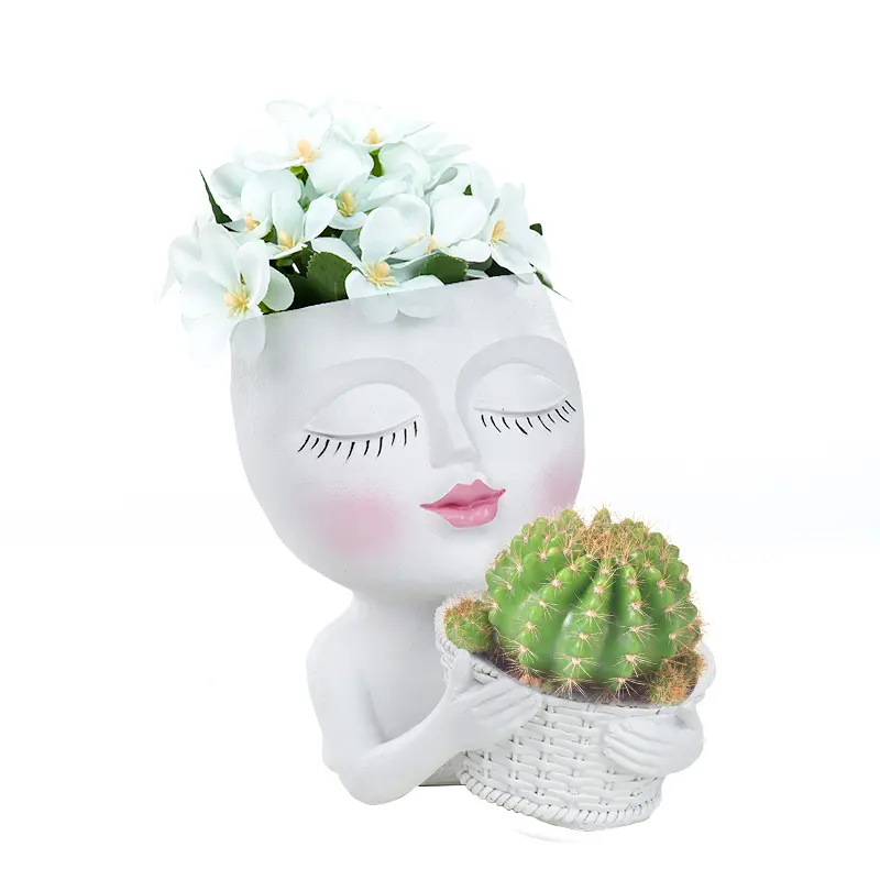 Oem Wholesale Resin Human Female Face Succulent Flower Pot For Plants