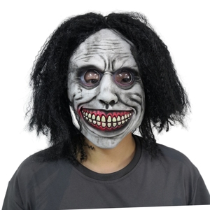 Masque intégral en latex de <span class=keywords><strong>d</strong></span>émon souriant effrayant avec perruque noire bouclée – Accessoire amusant et original pour Halloween, cosplay, maison hantée, fête costumée - Product Image 5