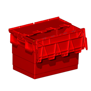 red moving Tote crate heavy duty plastic turnover Warehouse Attached Lid Storage container/box for Fruits vegetables and seafood