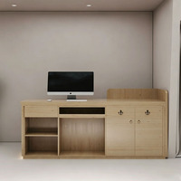 Bureau d'accueil autoportant en bois tressé, style minimaliste moderne, durable, avec éclairage LED pour magasins de vêtements et salons Yimutang
