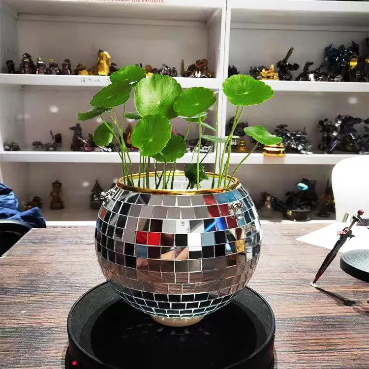 Hot Sale Disco Mirror Ball Plant Round Hanging Planter Flower Pot With Metal Macrame Rope Hanging Drainage Hole For Home Decor